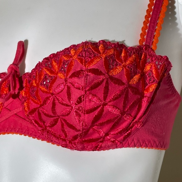 AUBADE Paris BAHIA Balconette SHOWGIRL Orange Underwire Demi Bra Sz 34C Lace - Picture 3 of 11